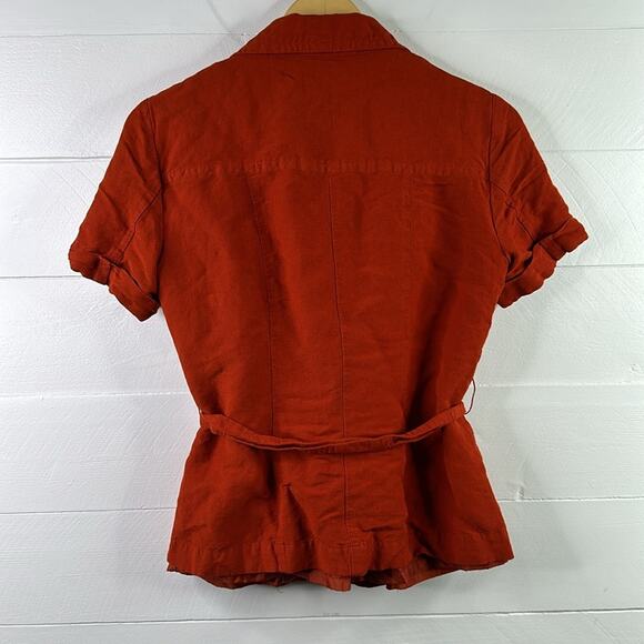 EAST 5TH Burnt Orange Linen Short Sleeve Single Breast Blouse Shirt Top Size S - Picture 2 of 9